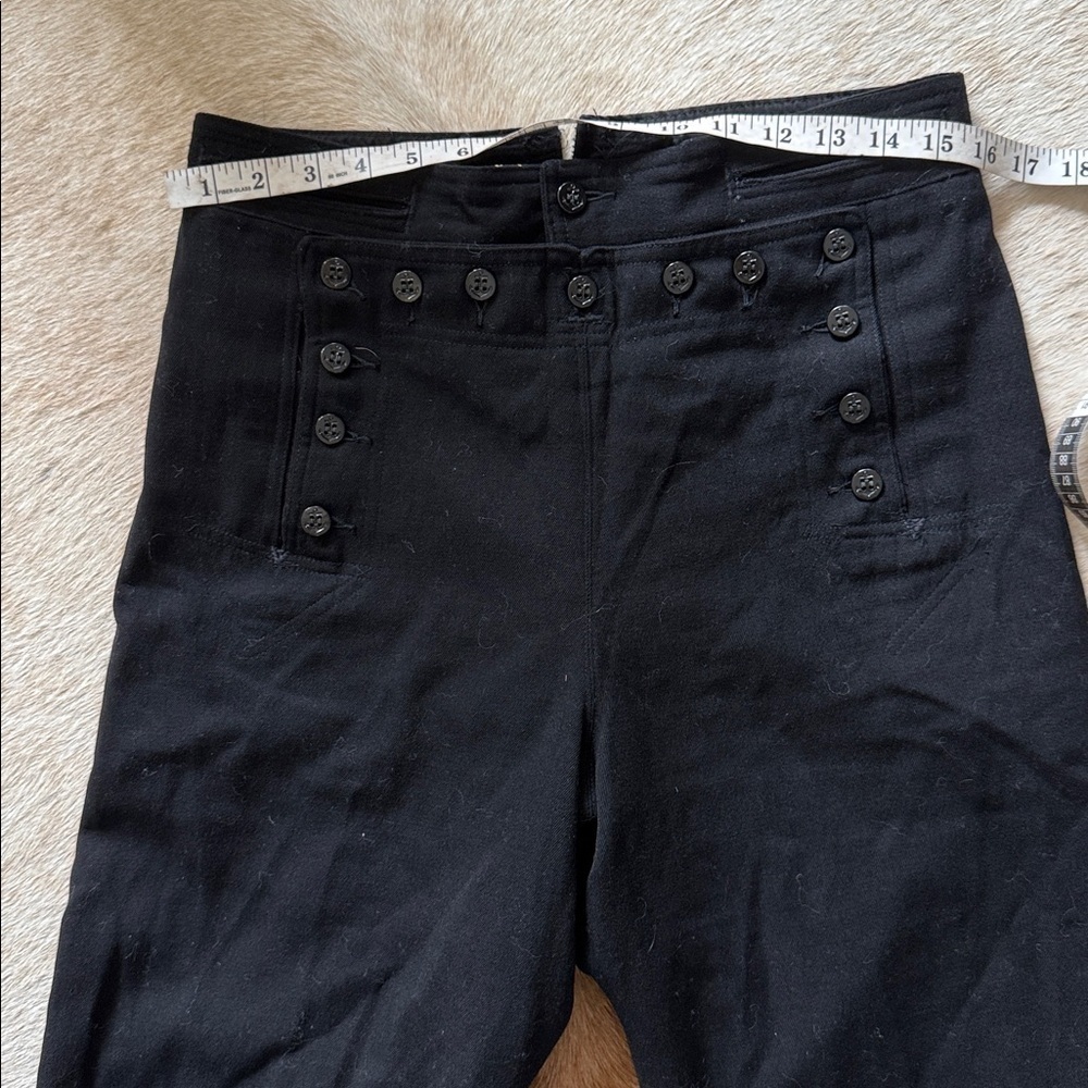 Unique wool front panel buttons Black Wide-Leg Pants sailor style - Picture 12 of 16
